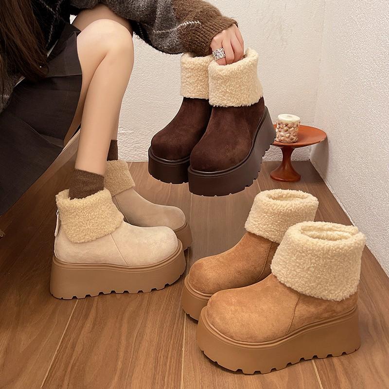 Fur Women Snow Ankle Boots Flats Platform Suede Shoes Winter  Warm Short Plush Cotton Shoes   Sneakers Mujer Botas