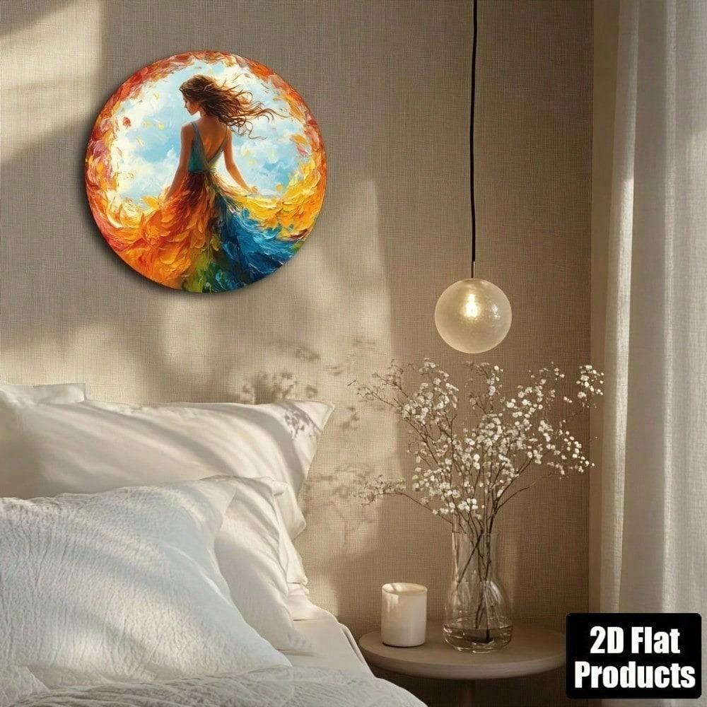 Elegant Fairy Bride Round Metal Wall Art 8x8 Inch Floral Butterfly Tin Sign Home Decor