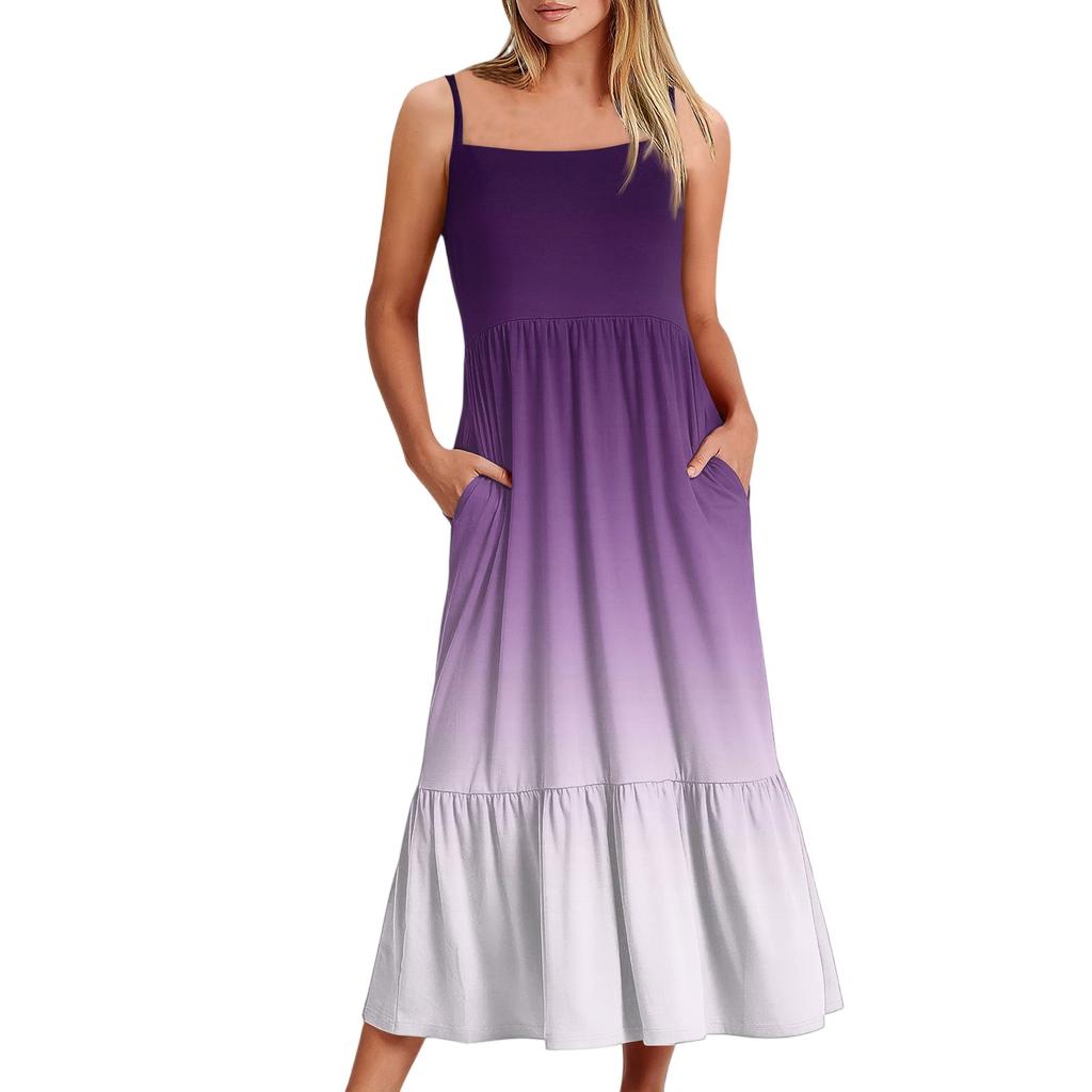 Kvinners Lang Strand Casual Elegant Spaghettistropp Maxi Kjole Gradient Farge Lavmælt Flytende Bohemsk Kjole