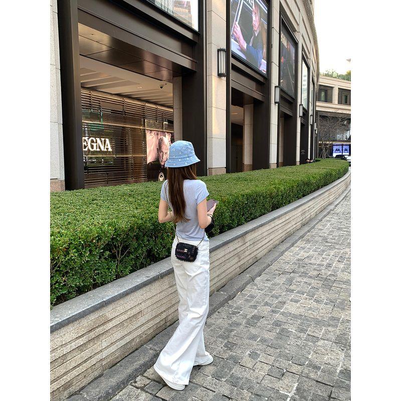 Small American Sweet and Spicy Slim Looking White Denim Female Mop Pants Popular This Year Stylish Niche Style Bootcut Trousers