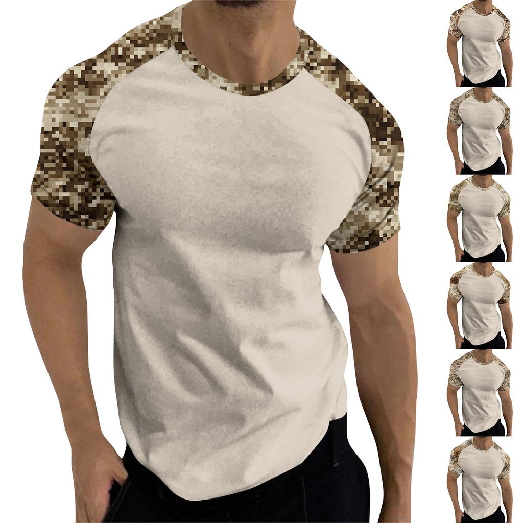 Camouflage Style Printed Raglan Sleeves Men's Short Sleeved Top