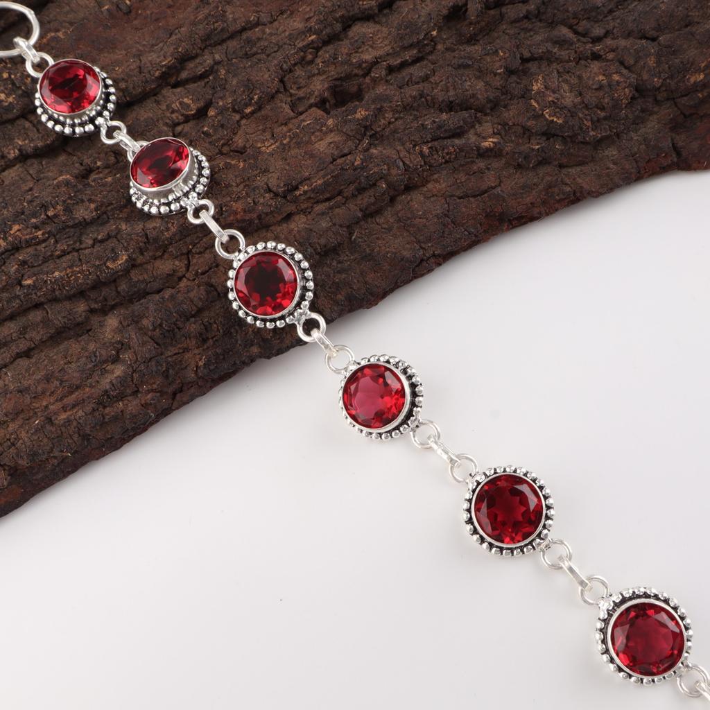 Rare Pink Rubellite Gemstone 925 Sterling Silver Jewelry Handmade Bracelet 7-9" RB-17-13