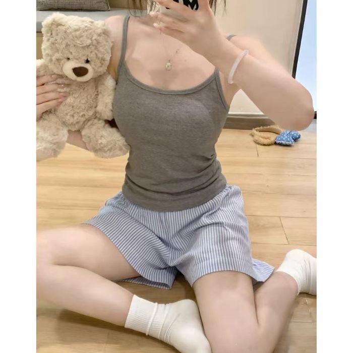 

Top Modal - Pajamas Women s Suspender Striped Shorts Summer Grey Pure Desire Sexy Loungewear Suit Women M