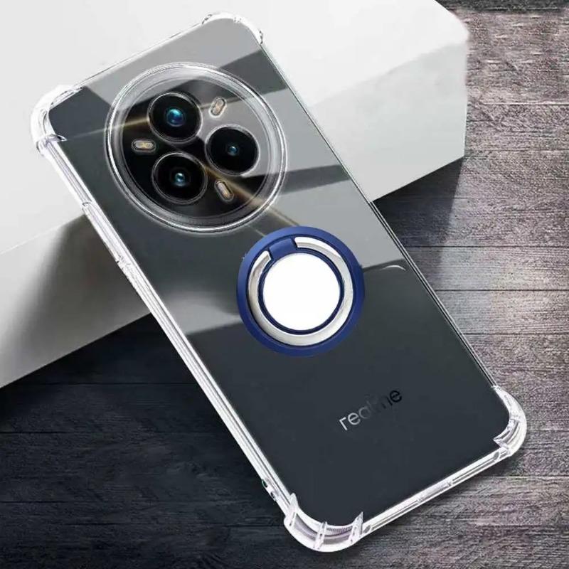 

For Realme 14 Pro Plus 14pro 5G Case Magnetic Ring Holder Transparent Silicone Soft Airbags Cases Cover for Realme 14 5G 14Pro+ Realme 13 Pro plus срібний