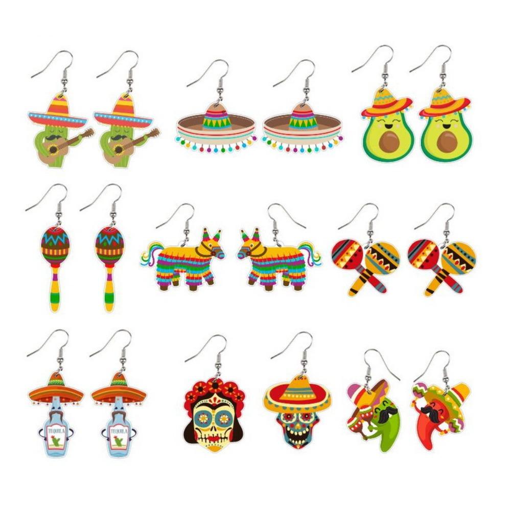 

May 5th Carnival Acrylic Earring Mexican Carnival Theme Party Pendant Earrings Women Jewelry Gift Style 9