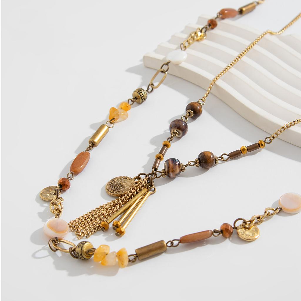 Unique Multilayer Turquoise Pendant Necklace Bucolic Iron Chain Design Versatile Styling For Women