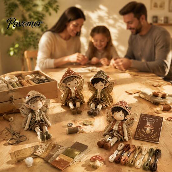 Handmade Fairy Boy Doll Set Boys Patchwork DIY Kit, Fabric Sewing Make 4 Family Weekend Activity Kits Boys, Craft Kit for Adults, Gift, Home Tabletop