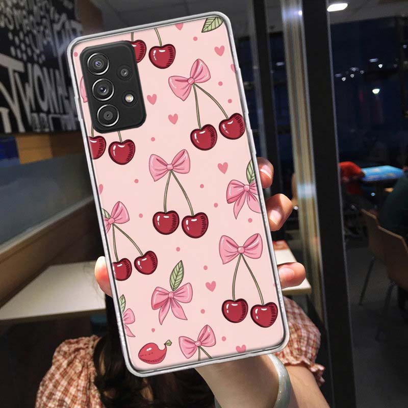 Cherry Bow Phone Case for Samsung A54 A57 A37 A17 A14 A15 A12 A24 A34 A55 A35 A25 A52S A07 A05S A04S A22 A32 A72 Galaxy Note 20