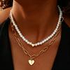 2 Pcs/Set Punk Gold Color Heart Pendant Necklace for Women Fashion Beaded Chain Choker Necklace Y2K Jewelry Gifts