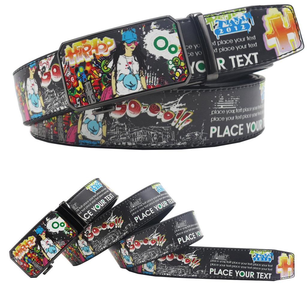 Originaler Lässiger Ledergürtel mit Graffiti-Print - Y2K-Stil, Vielseitiges Europäisch-Amerikanisches Design