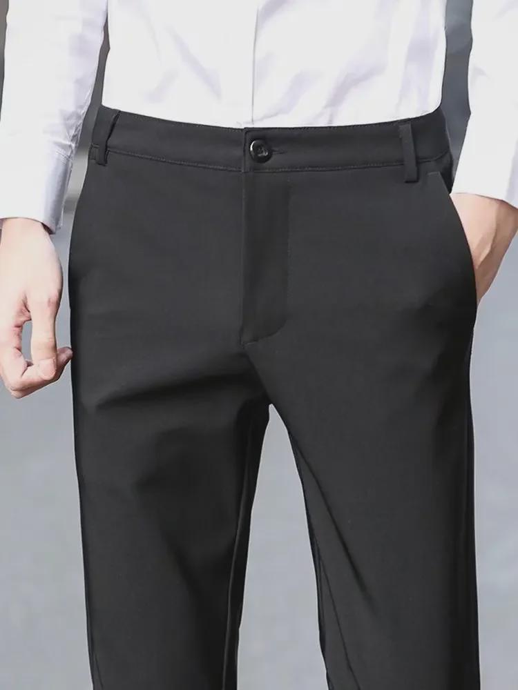 Pánské černé 9/10 kalhoty slim fit - korejský styl, všestranné pro jaro/podzim