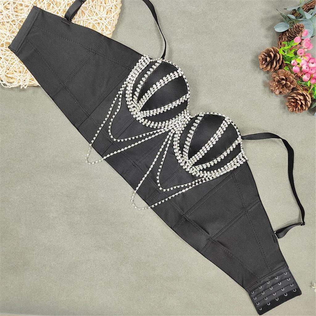 Crop Top yushutiff Rhinestones Noční korzet Podprsenka Oblečení Rave Festival Prsatější Dámské Letní párty Vesty bez rukávů