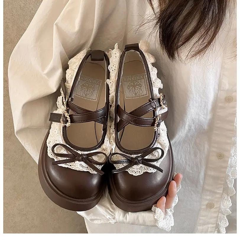 Fashion Gothic with Medium Heels Mary Jane Platform Woman PumpsLoafers Japanese Style Lolita Shoes for Women Round Toe Bow Slip on Offer
