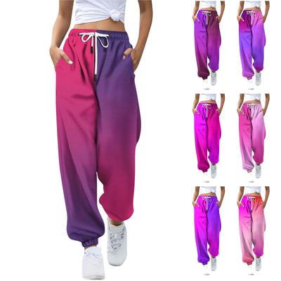 Kadın Günlük Moda Gradyan Baskılı Günlük Bağcıklı Lastikli Bel Bağcıklı Pantolon