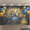 Telón de Fondo de Pancarta para Fiesta de 60 Cumpleaños 2D Tema Azul Dorado Con Globos Pastel Fuegos Artificiales Decoración Duradero No Requiere Alimentación Para Interior_ Múltiple