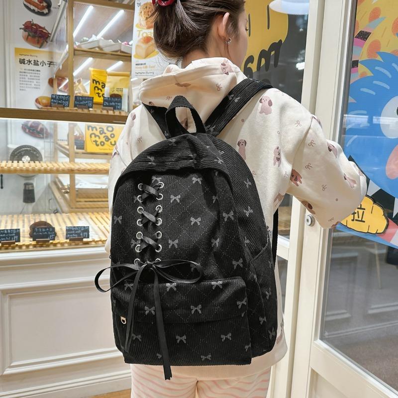 Χαριτομένο Σακίδιο από Κορδουάνι με Σχέδιο Φιόγκου Καθημερινό Casual Σακίδιο για Γυναίκες Ελαφρύ Σχέδιο με Κορδόνια Ιδανικό για Σχολείο Ταξίδια Μετακίνηση και Μοδάτες Εμφανίσεις