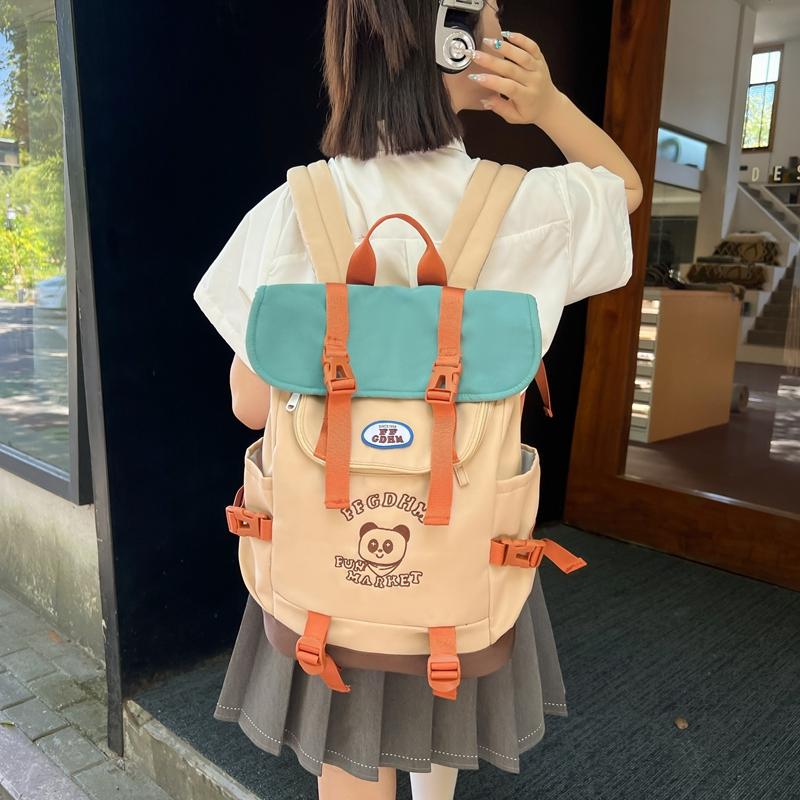 Color Block Backpack Student Schoolbag Women's Large Capacity Backpack