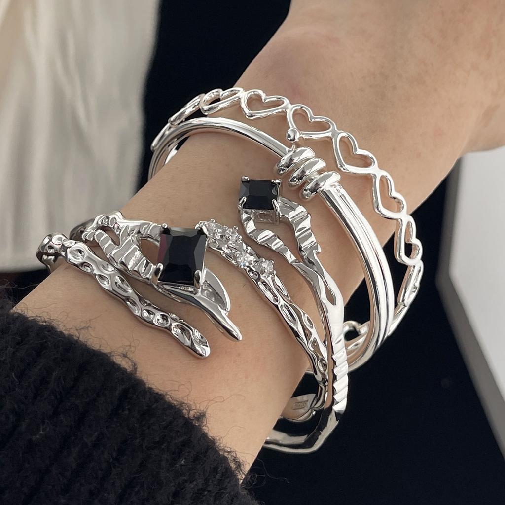100% Solid 925 Sterling Silver Retro Bracelet for Women Men Vintage Handmade Black Stone Patern Bracelet Birthday Gift