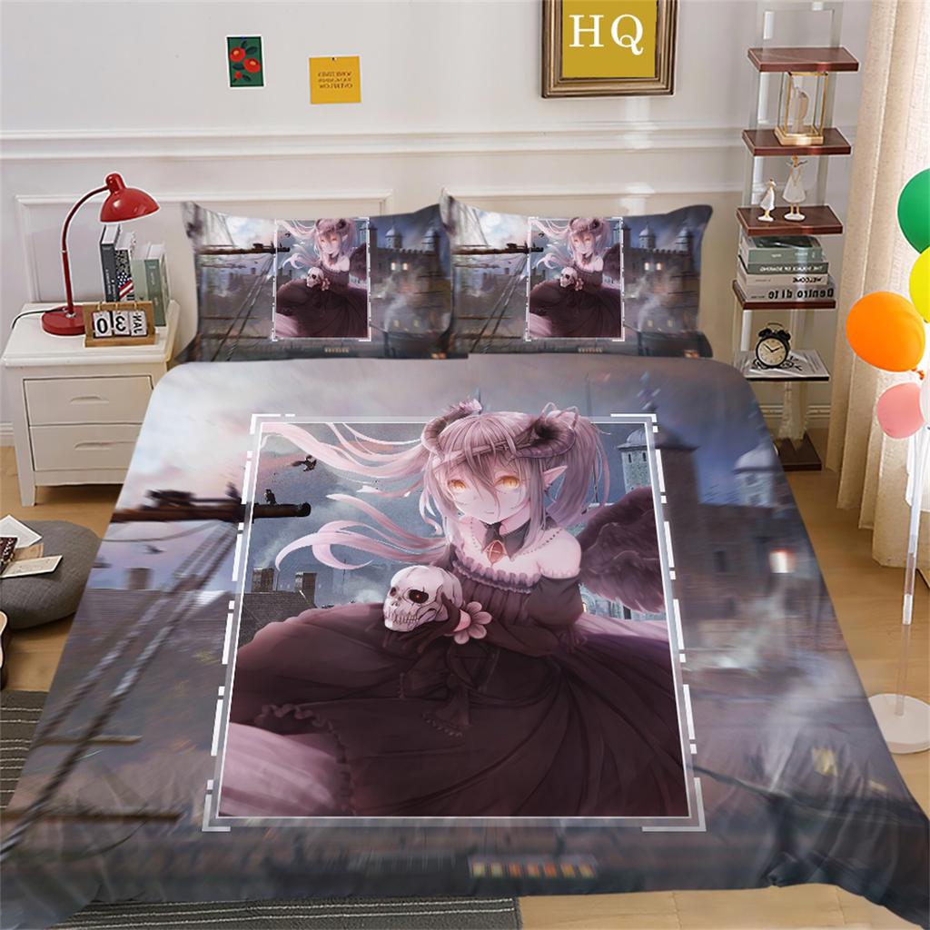 3D-Horror-gemustertes, bedrucktes Bettwäsche-Set mit Daunendecke und Kissenbezug mit Totenkopf-Muster, 2/3-teilig, Halloween, festliche Atmosphäre, Heimdekoration