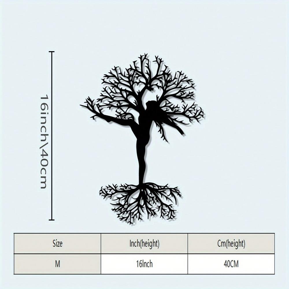 Vintage Tree and Woman Metal Wall Art Rust Proof Iron Silhouette Christmas Yard Decoration Unique Gift for Art Lovers