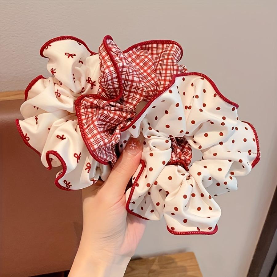 3pcs Fashion Scrunchie 3-in-1 - Bow/Polka Dot/Plaid Headband, Women's Exquisite Hair Accessories Gift Box, Hair Tie for Daily and Dinner Use