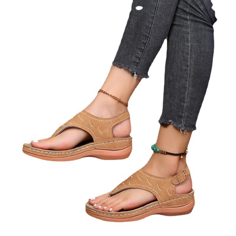 Women's Roman Style Sandals One-Word Buckle Flat Summer Shoes Available in Size 43