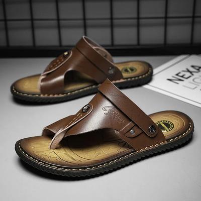 Fashion 2025 New Casual Leather Soft Bottom Sandals Men Soft Tires Rubber Flip Flops Summer Fashion Breathable Casual Minimalist Shoes