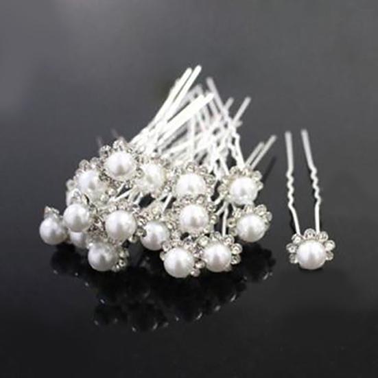 20Pcs Women's Wedding Bridal Faux Pearl Rhinestone Flower Hairpins Hair Clips