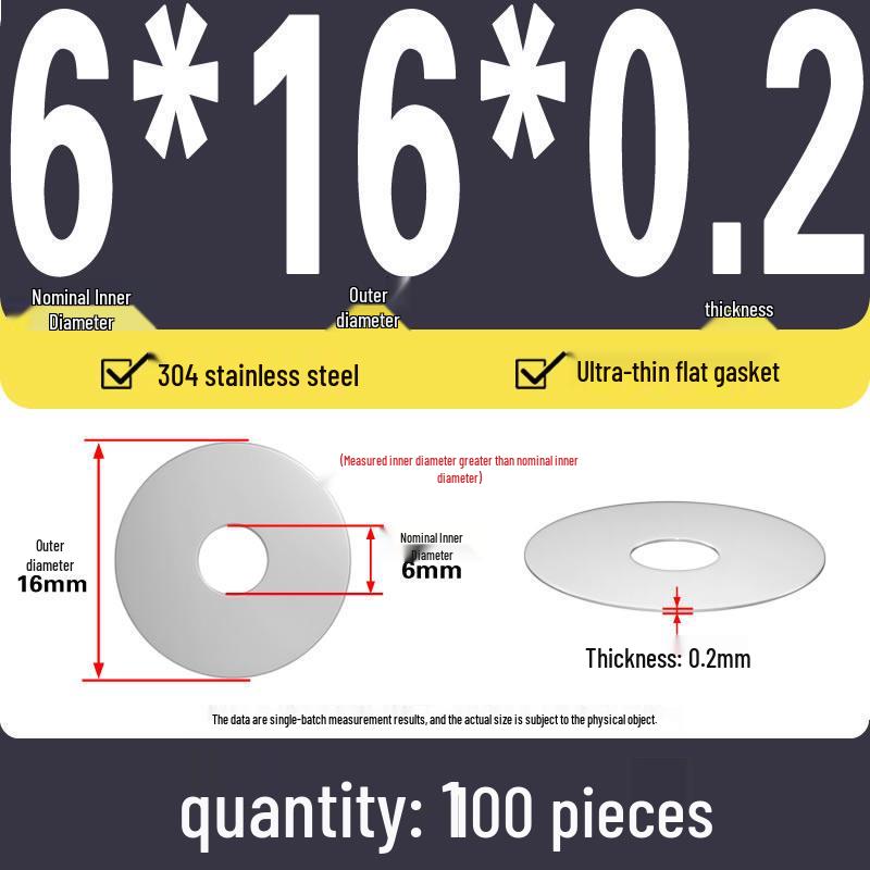Plochá podložka z nerezové oceli 304 pro nastavení vůle hřídele (0,1/0,2/0,3 mm)