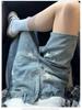 Women's American Retro Star Print High-Waist Denim Shorts - Loose A-line Wide-Leg Mid-Length for Summer.