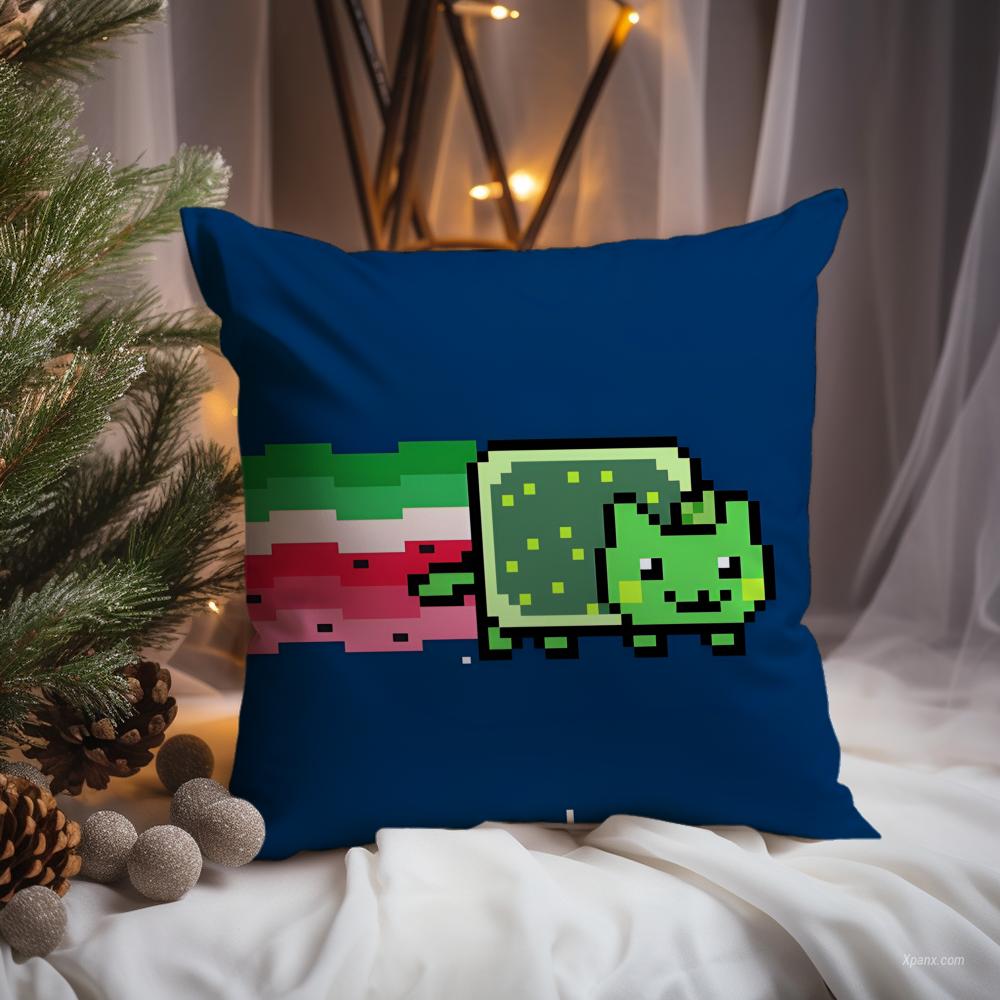 

cute funny Nyan Cat Cushion Cover Premium Comfort Reversible Pillow Cove -Two in One Design for Any Room & Car Interior 12x12Inch