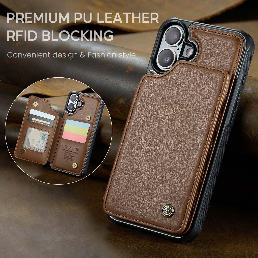 For iPhone 16 Phone Case CASEME C22 Leather Back Cover with RFID Blocking Card Slots