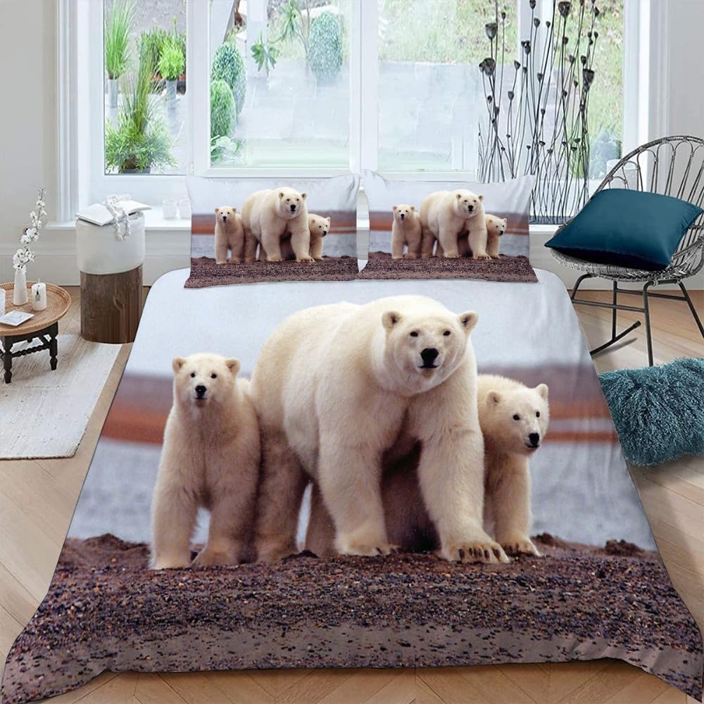 Bear Duvet Cover Sets Bedding Set For Kids Boys Girls Teens Wild Animal Winter Quilt Covers With 2 Pillow Cases Full Size 3 Pcs