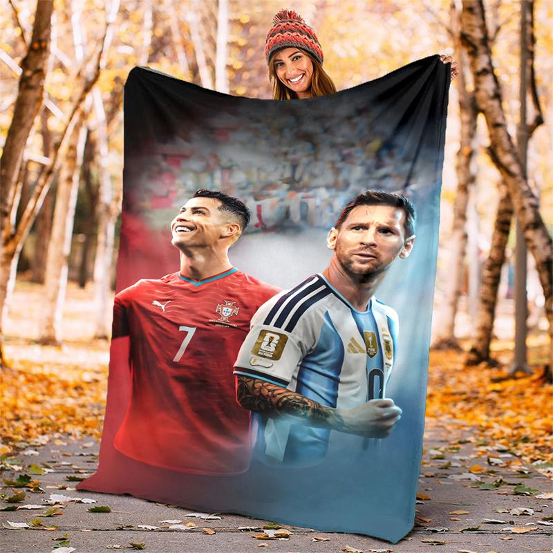 Messi & Ronaldo Flannel Blanket Soft All-Season Throw, Design for Camping, Car Travel, Hiking Sofa, Bed, Office Perfect Gift for Parties