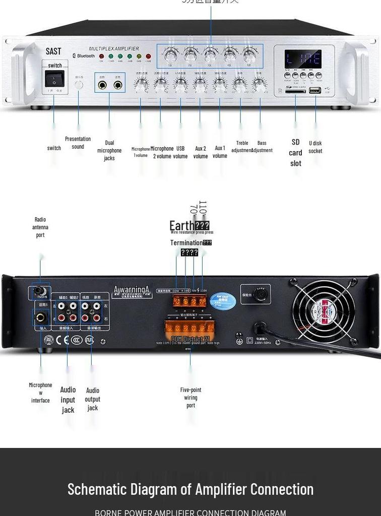 SA-9019 High-Power Bluetooth Public Address Amplifier for Campus Zones
