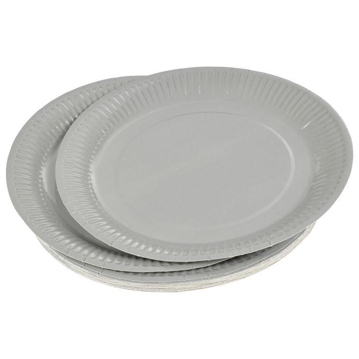 Set de 20 assiettes carton 23 cm Unies gris