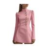 Stand Collar Work Dress for Women Long Sleeve Single-Breasted Suit Dress Formal Church Office Sheath Dress