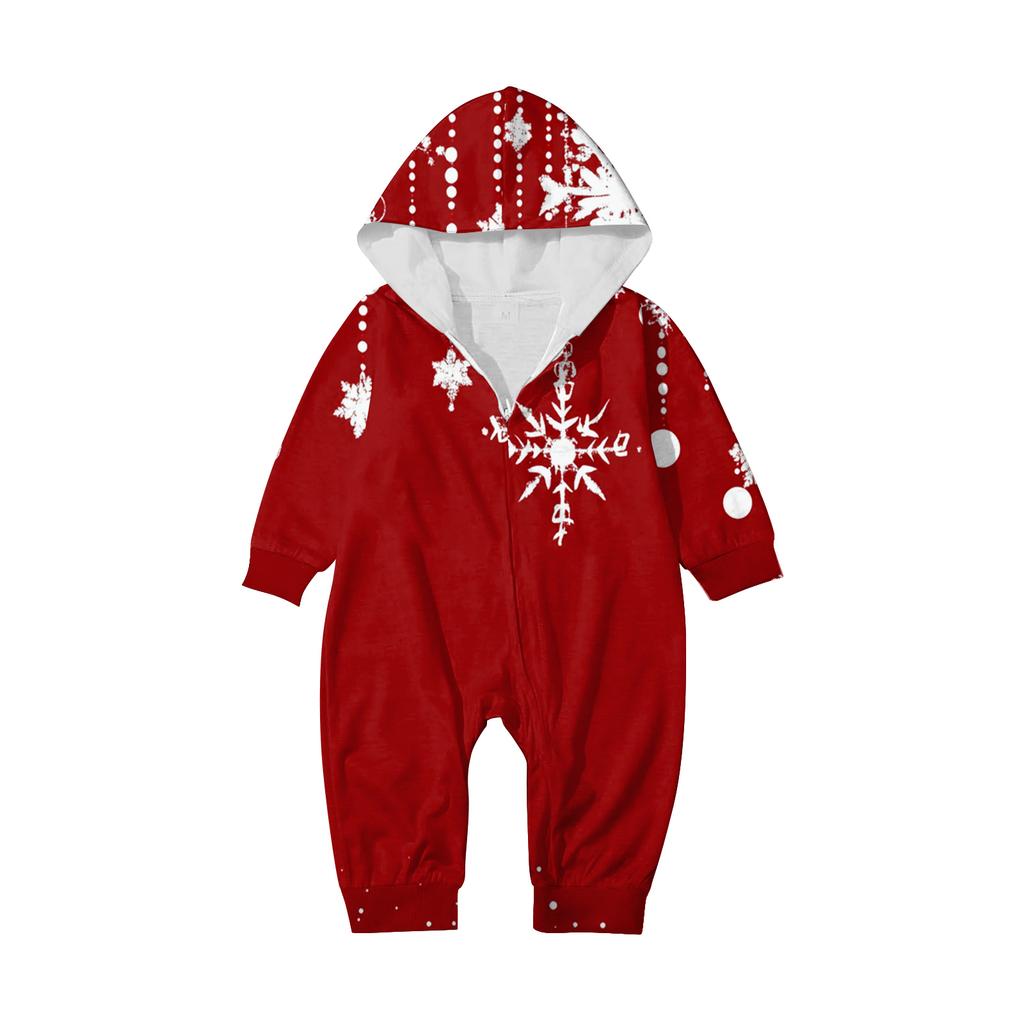 Christmas Print Family Matching Hooded Long Sleeved Zippered Jumpsuit Set