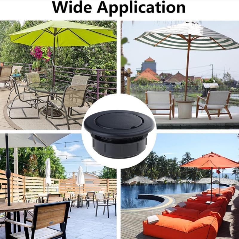 Umbrella Hole Insert Set for Patio Tables, Threaded 2 Inch Table Opening Cover with 1.63 Inch Umbrella Shaft Clearance and ABS Cap