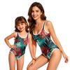 Girls One Piece Swimsuit Hawaiian Leaf Print Round Neck Tank Style Swimwear for Kids Summer Beach Pool