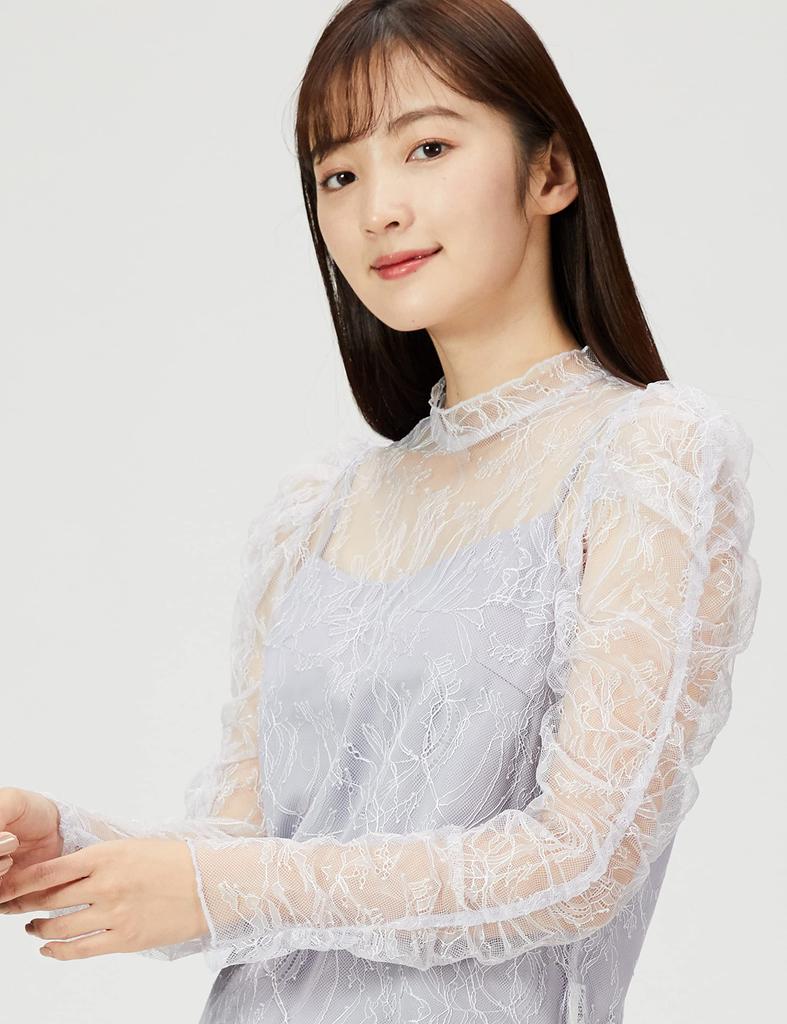 Snidel Gathered Sleeve Lace Blouse SWFB211302 LAV F