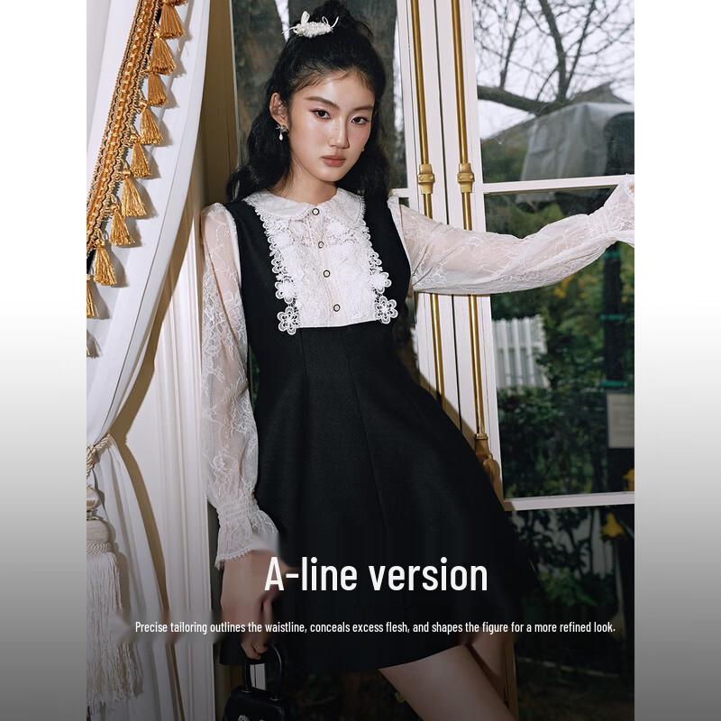 Qiusuyi Ren Spring 2026 Lace Faux Two-Piece Peter Pan Collar Dress M