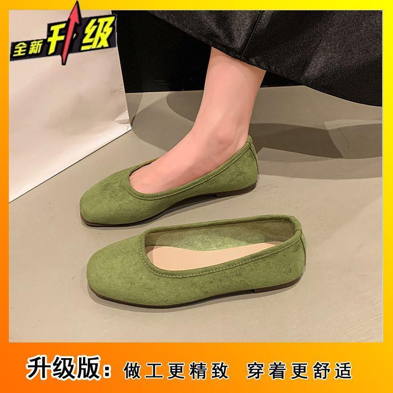 2025 new simple single shoes women's shoes fashion versatile casual comfortable square head flat bottom shallow mouth soft sole Doudou shoes