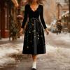 Women's Fashion V-Neck Relaxed-Fit Christmas Print Long-Sleeved Dress