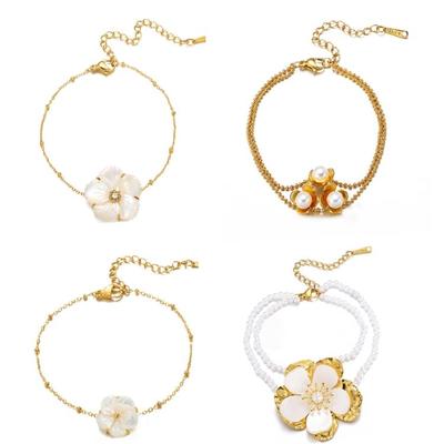 Multipurpose Pearls Adorned Flower Bracelet Craft From Alloy Materials Portable for Parties and Evening Gatherings