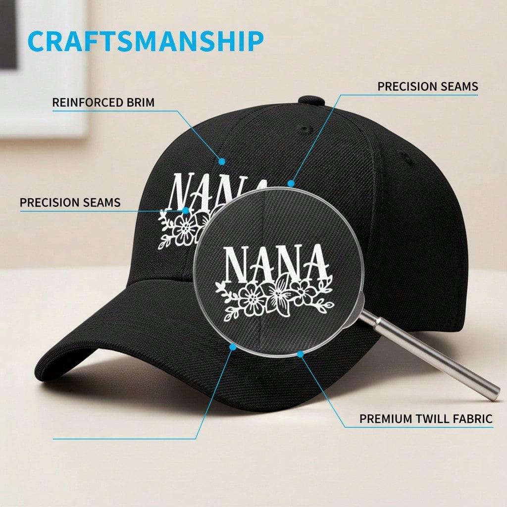Black Baseball Cap - Letter "NANA" Print Polyester Adjustable Breathable Curved Brim Sun Protection Casual Outdoor Sports For Grandma Gift