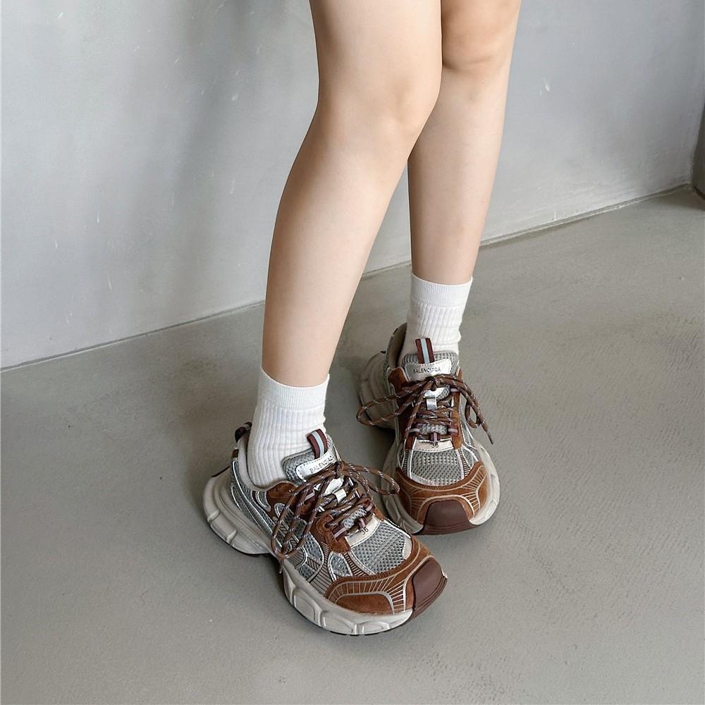 European Station Platform Paris Double Lace-up Contrasting Color Dad Shoes Women's 2025 Autumn New Casual Sports Shock-absorbing Single Shoes