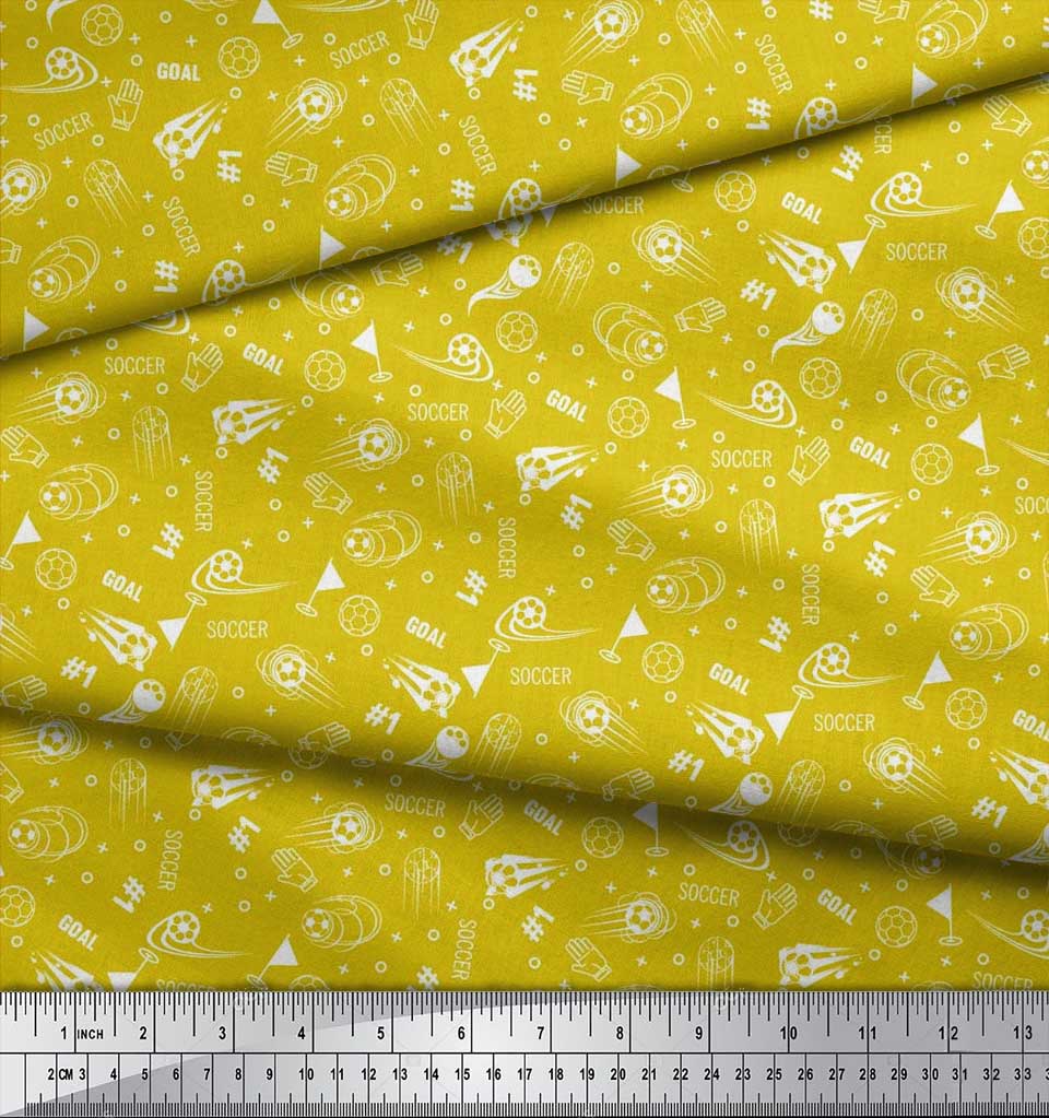 Soimoi Japan Crepe Satin Fabric Geometric Sign,Flag & Football Sports Fabric Prints By Metre 42 Inch