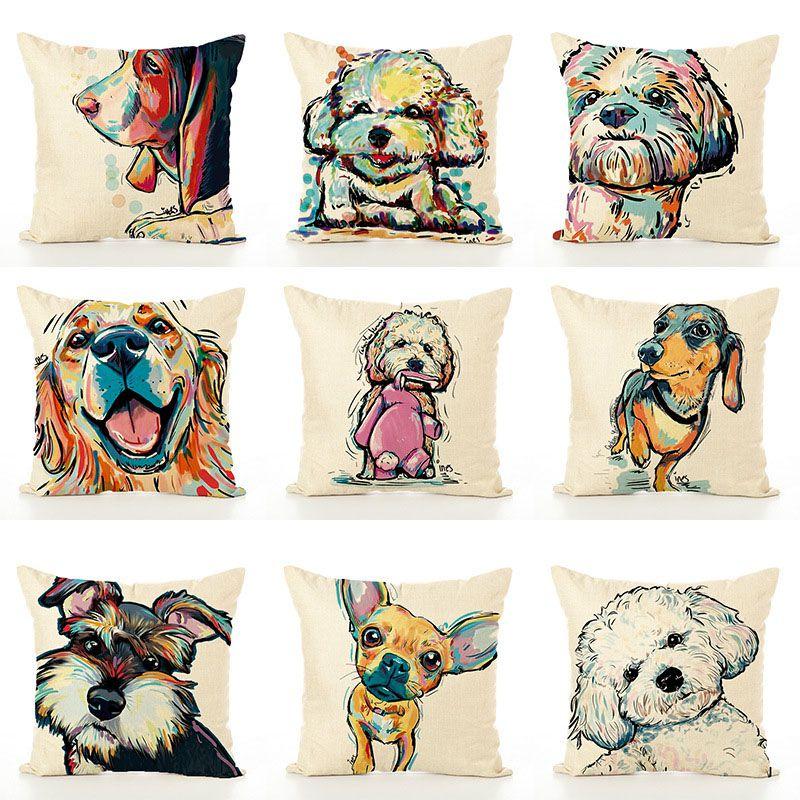 Pet Cute Dog Pillow Case Throw Pillow Cover Sofa Cushion Cover Home Office Decor