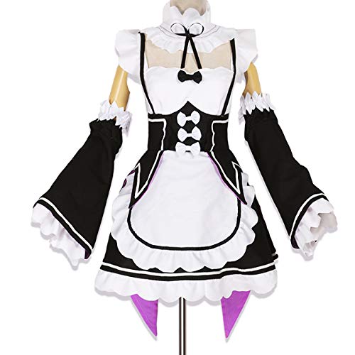 [milky time] Re:Zero Rem Ram Re:Zero - Starting Life in Another World Cosplay Halloween Maid (Rem, M) with Wig
